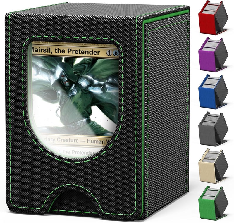banloga Card Deck Box for MTG Commander, Card Case Holds 100+ Double-Sleeved Cards, Magic Card Box Fits for TCG/PTCG/CCG Card with 2 Dividers (Black&Green) - Image 1